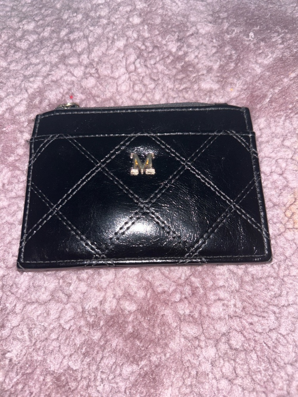 Elegant Quilted Black Card Wallet with Gold M Accent